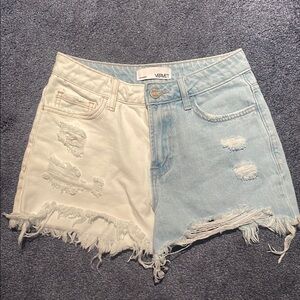 VERVET BY FLYING MONKEY Two-Tone Jean Shorts - White and Light Blue